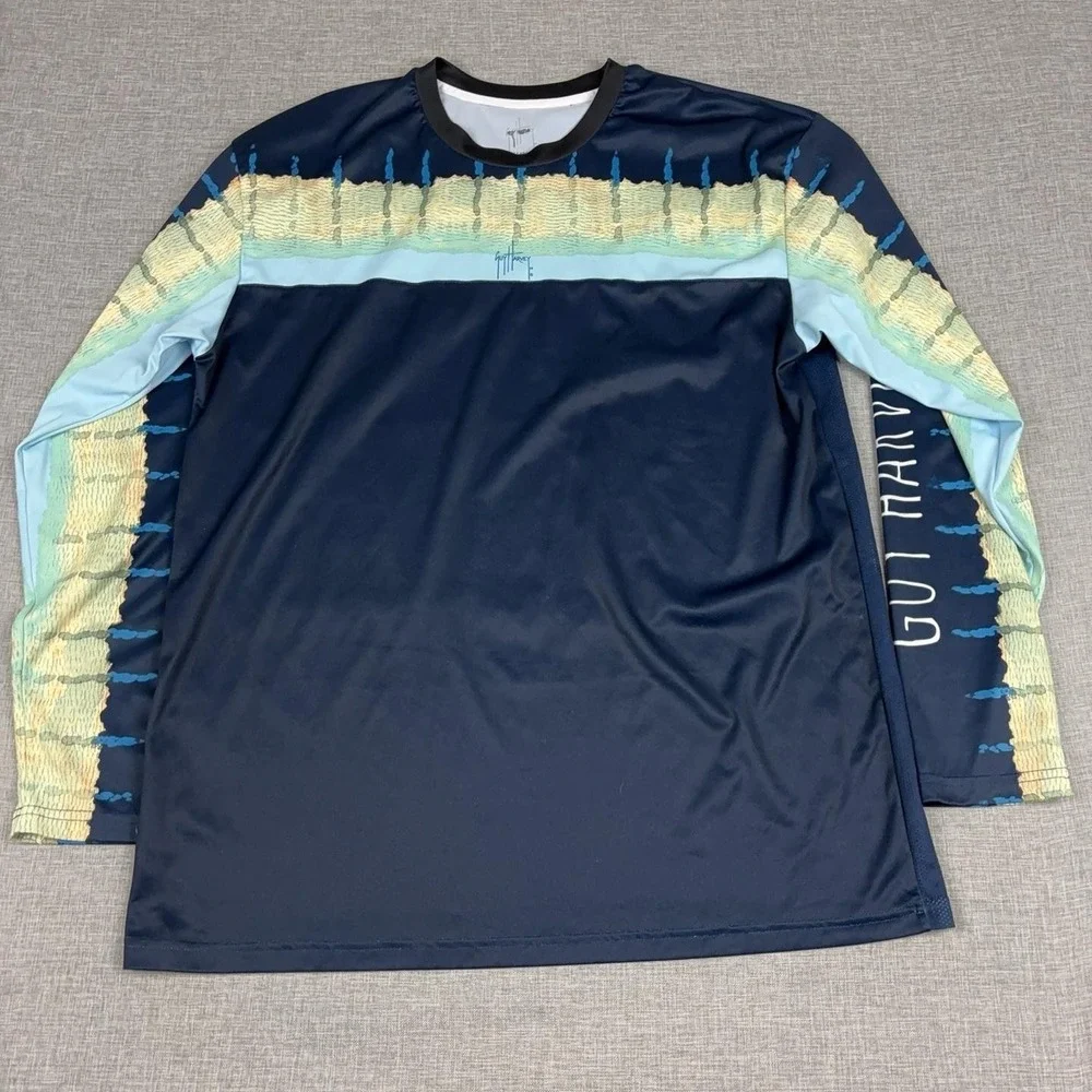Guy Harvey Shirt Mens XL Blue Long Sleeve Mesh Performance Fishing Sun Marlin